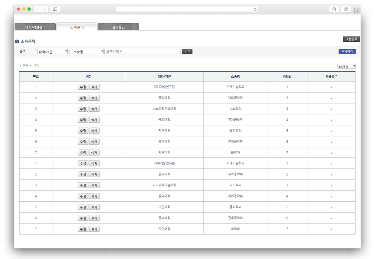 평가등급 기준 관리